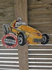 GIANT VINTAGE WYNN'S RACE CAR LUBRICATION RACE PORCELAIN SIGN CAR GAS OIL TRUCK