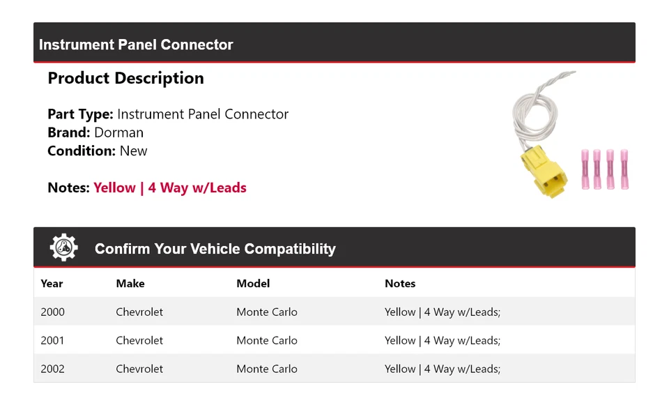 For 2000-2002 Chevrolet Monte Carlo Dorman Instrument Panel Connector 2001 - Image 2 of 4