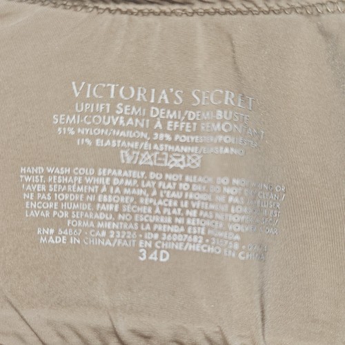 Victoria's Secret Uplift Semi Demi Nude Beige T-Shirt Bra Underwire Padded 34D - Picture 2 of 12