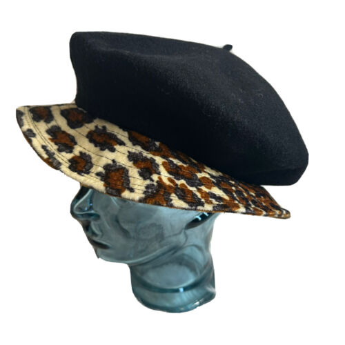 Vintage PRT Ultrabasque 100% Wool Felt Beret French Cap Hat black leopard nwt - Picture 1 of 7