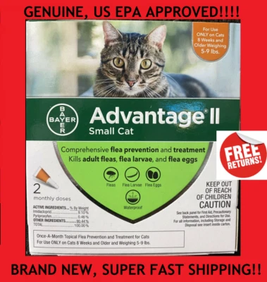 ADVANTAGE II K9 Advantage II Small Cat 5-9 lbs Flea Medicine Drops Topical for Cats 2 Months