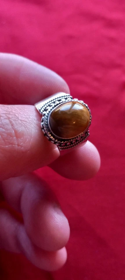 Anillo de diseño de banda ancha 925 vintage tamaño 6,5 con piedra ojo de tigre 11,11 mm de longitud  Foto 3 de 4