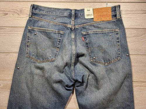 Jeans da uomo Levis Premium 501 54 taglia 34 x 32 metallo rock festival effetto invecchiato - Foto 14 di 16