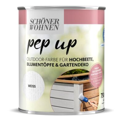 Schöner Wohnen pep up Outdoorfarbe Holzfarbe Wetterschutz shabby Weiss 