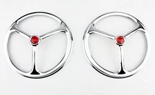7" Headlight Headlamp Bulbs Chrome Trim Ring Covers Lucas Tri Bar Red Dot 12V