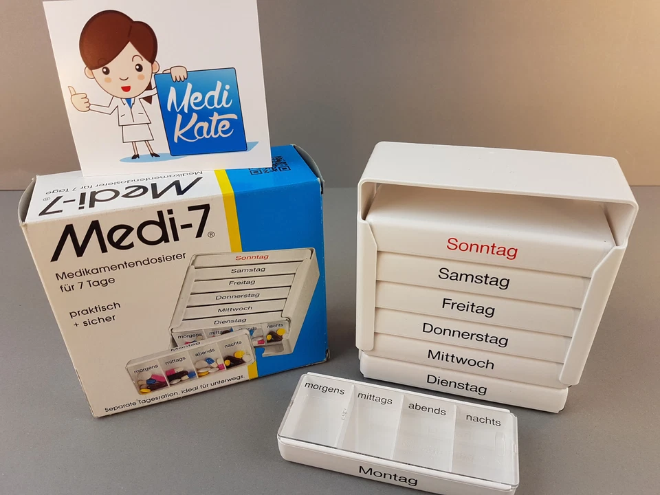 HANS-H. HASBARGEN GMBH & CO. KG Medi 7 Medikamentenbox, Medikamentendispenser, Arzneikassette für 1 Woche 4 Fach
