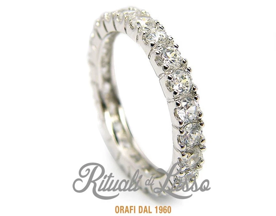 Anello veretta eternity argento 925 zirconi 3mm  brillante rodiato annallergico - Immagine 2 di 3