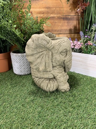 STONE GARDEN ELEPHANT PLANTER PLANT POT FLOWER POT HAND CAST ORNAMENT - Picture 8 of 11