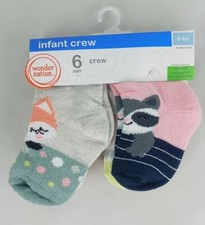 Toddler Girls 6 Pack Wonder Nation Assorted Colors Crew Socks Sz 0-6M NEW