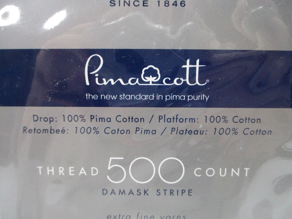 Wamsutta Twin BedSkirt Beige Damask Stripe 15” Drop 500 Thread Pima Cotton 39X75 - Image 4 of 4