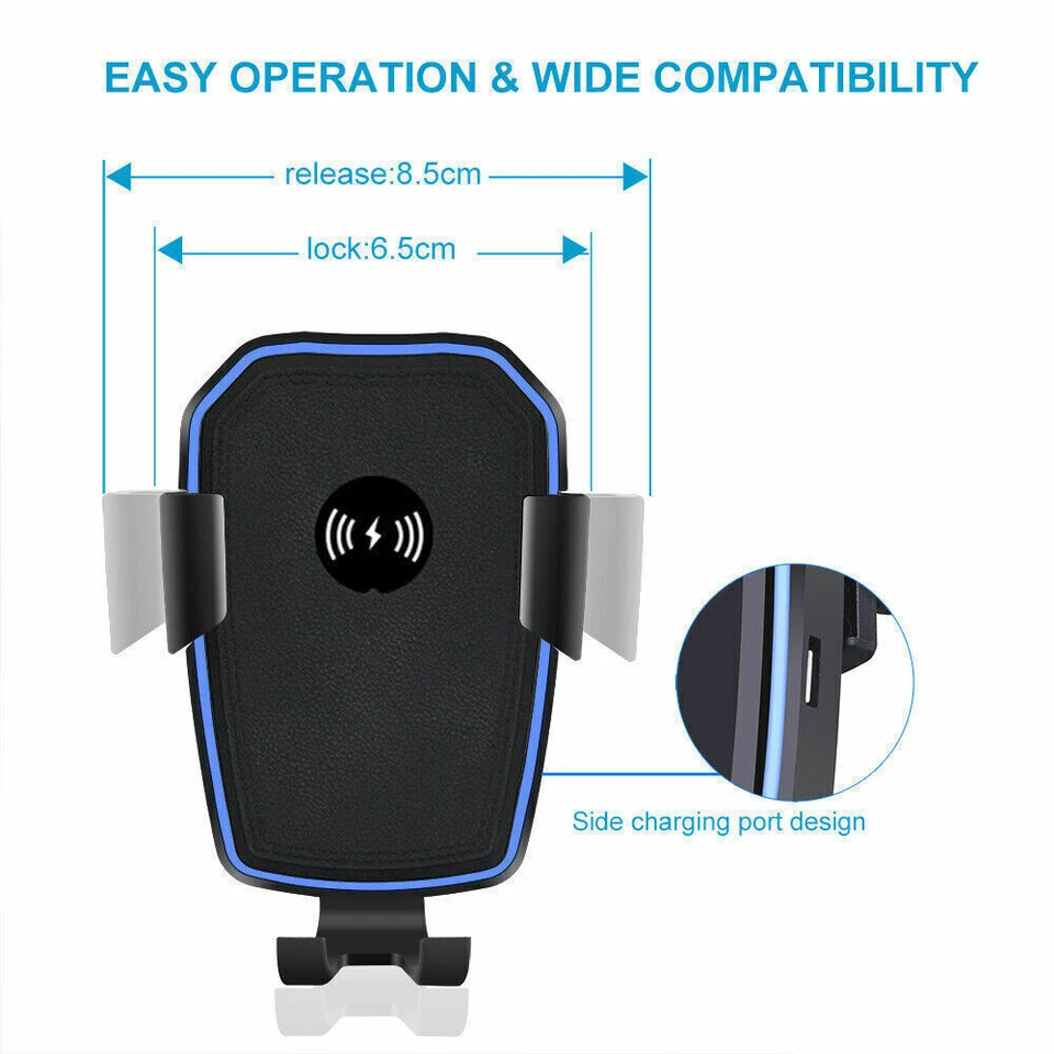 Car Wireless Charger Automatic Clamping Phone Holder Mount For Samsung iPhone - Image 2 of 4