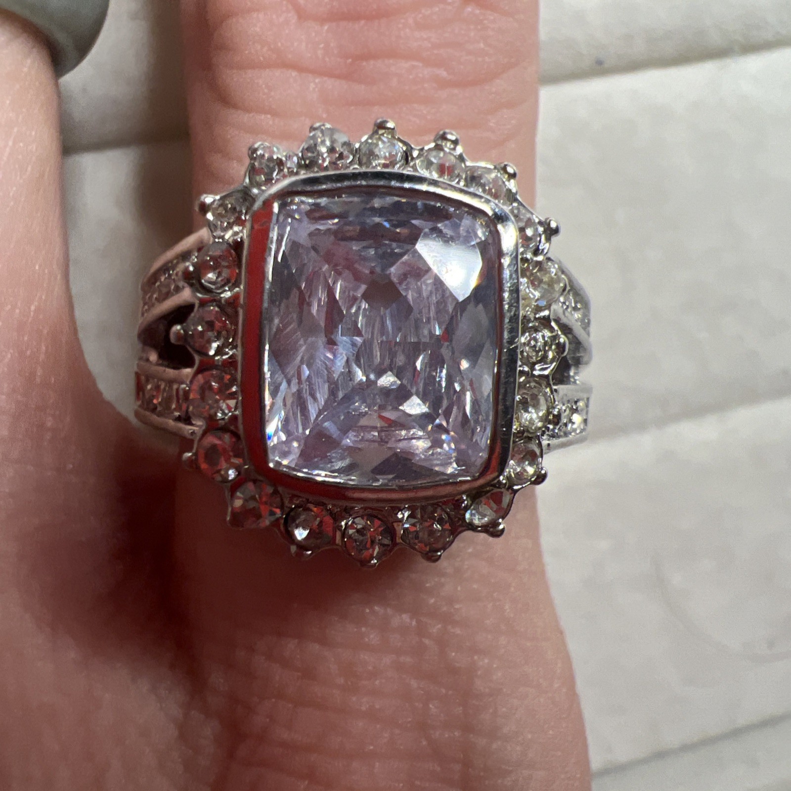 Vintage Large Clear Stone Statement Ring Sparkly … - image 9