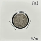 1913 Barber Dime, 90% Silver, G/VG, Very Nice, Low Mintage! 🔥