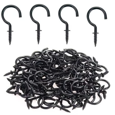 Screw In Ceiling Hooks Cup Black Zinc Plated 1 Inch, 120 PCS Metal Hanger Kit
