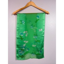 Vera Neumann Scarf Women Green Vintage Floral Silk Blend Verasheer 13x43"