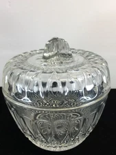 Vintage Reims France Pressed Glass Sugar Candy Dish Bowl with Lid