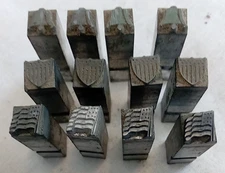 Vintage Lot 12 Lead Letter Printing Antique Press Type Set Blocks US Flags Bell