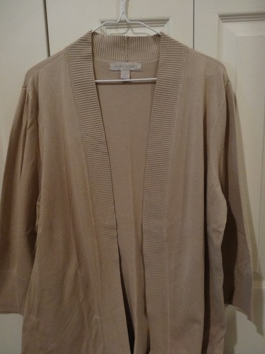 Women's Laura Ashley Tan Beige Open Front Cardigan Size Large