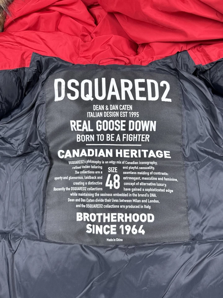 DSquared2 Arctic Aten Puffer Jacket Mens Size 48 Red Racoon Fur Goose Down - Image 3 of 4