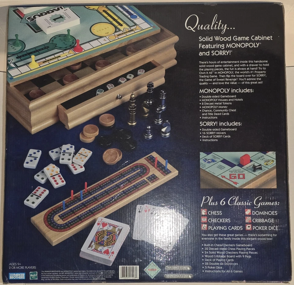 Monopoly Sorry Wood Cabinet 6 Classic New - Image 2 of 4