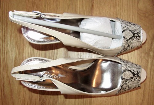 Linea CANTON 93 Beige Sling Peep Heel Schuhe. verpackt, Aufkleber, ungetragen. Größe 39