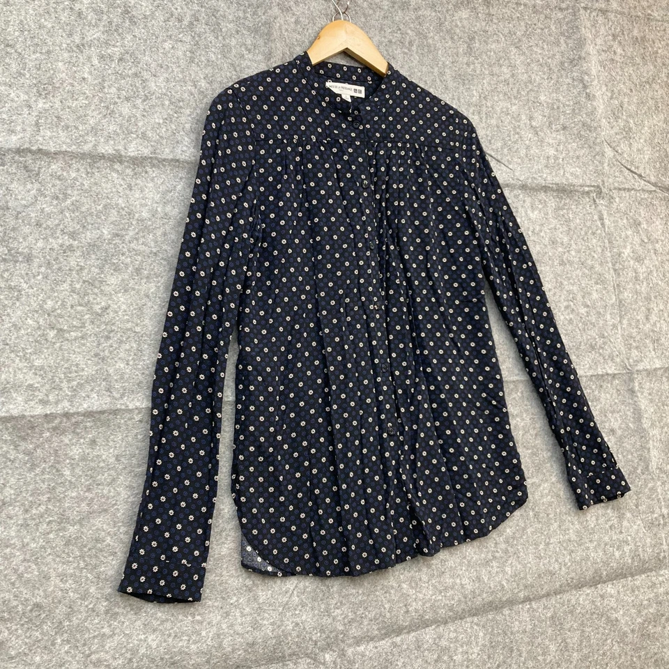 Uniqlo Ines De La Fressange Blouse Top Womens S Small Blue Floral Button 25014 - Image 2 of 4