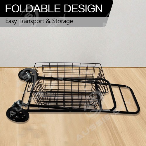 Heavy Duty Double Basket Shopping Trolley Collapsible Folding Tennis Ball Cart - Picture 4 of 5