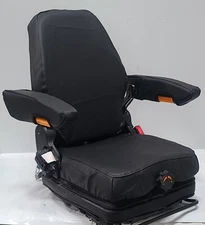 Forklift/Tractor Suspension Seat w/Adjustable Armrest Made in Black Leatherette.