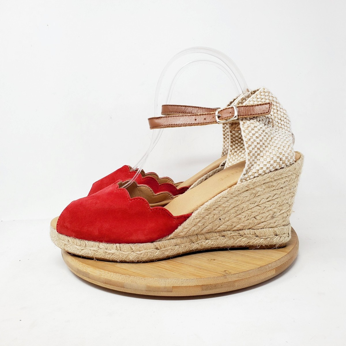 Paseart Wedge Sandals Womens 40 Espadrille Red Peep Toe Paseart Wedge Sandals Womens 40 Espadrille Red Peep Toe