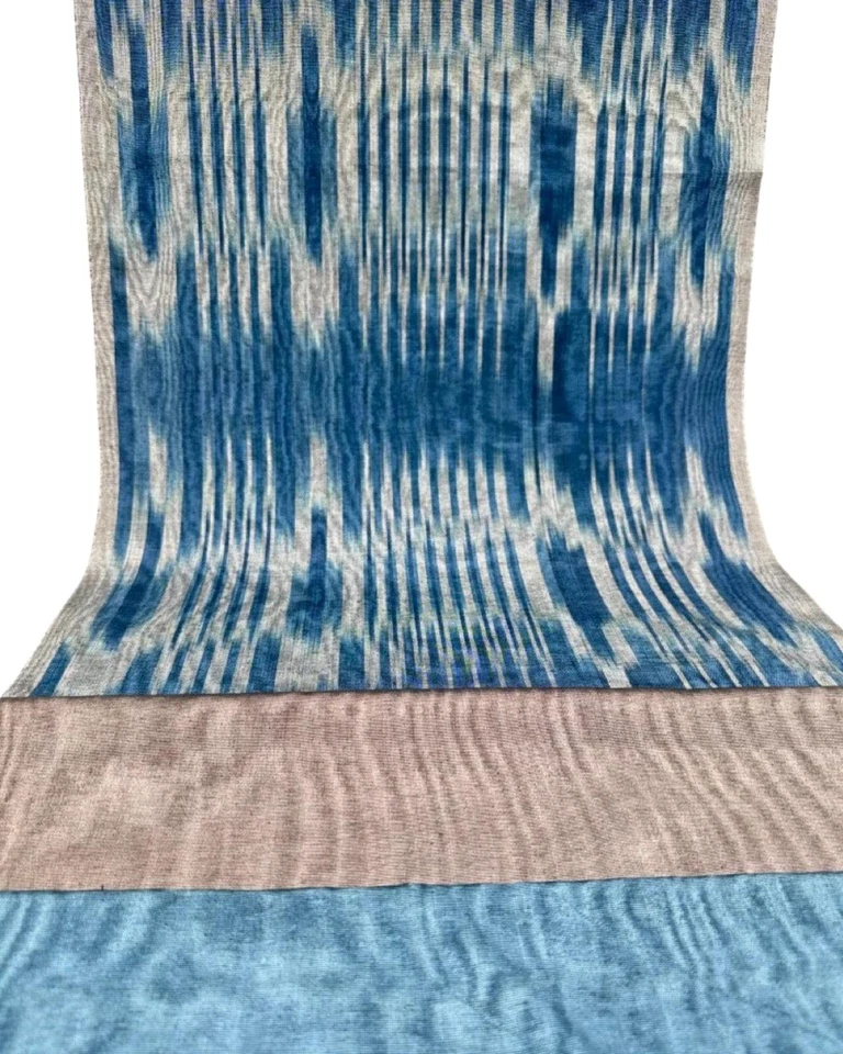 Blue Ikat Silk Moire Fabric By 2 Meters, Watermark Patterned Shantung Fabric - Image 3 of 4