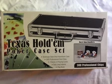 Texas Hold 'em Poker Case Set, NIB w/aluminum briefcase and prof. size chips 