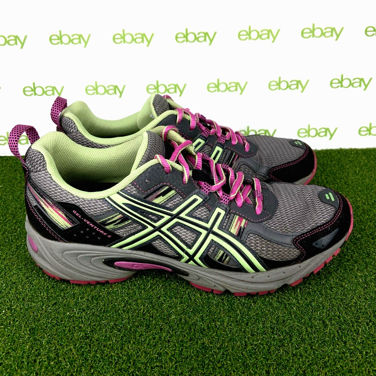 ASICS Gel Venture Womens Running Shoes Gray Pink Green Sneakers
