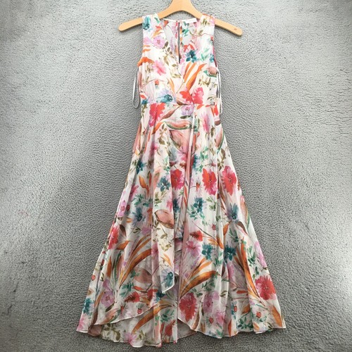 Calvin Klein Floral Maxi Long Dress Womens 2 White Multicolor High Low Hem NEW