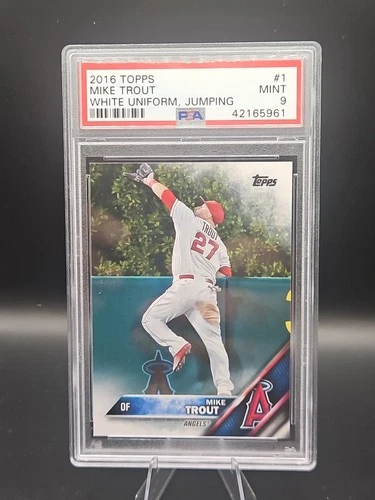 2016 Topps #1 Mike Trout PSA 9 Mint White Uniform Jumping Angels