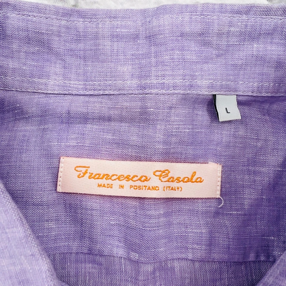 Francesco Casola Linen Shirt Light Purple Short Sleeve Made in Italy Mens Large - Image 3 of 4