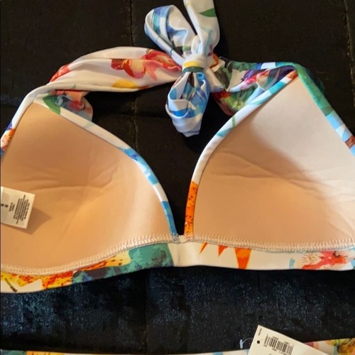 Haut de bikini blanc imprimé floral tropical neuf ancien marine natation TOP ONLY moyen - Photo 4/4