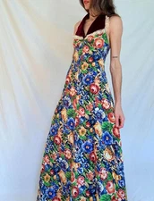 1970s Vintage Young Edwardian by Arpeja Boho Floral Maxi Dress: S/M