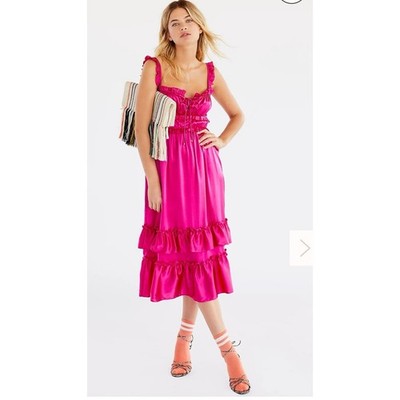 FP Hansen & Gretel Hot Pink Satin Bella Donna Midi Dress Size Large