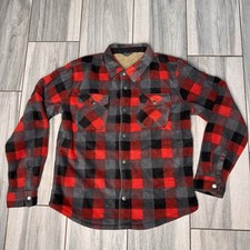 Eddie Bauer Fleece Jacket Sherpa Lined Snap Front Red Plaid Youth Size 14/16