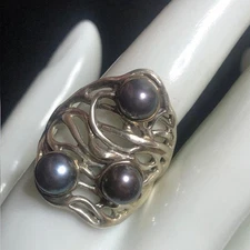 8922 HAGIT GORALI HG Sterling 925 Pearl Modernist Statement sz 10 Ring 8 grams