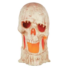 20" x 10 3/4" Light-Up Flaming Large Plastic Skull Halloween Tabletop Decoration