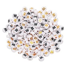 200 Pcs 4x7mm Acrylic Round White Letter Beads with Letter W