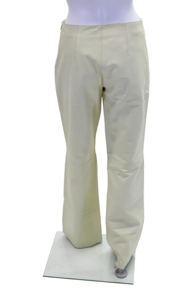 Pantalones de pierna recta de cuero tiro alto con cremallera lateral Agnona para mujer blancos talla IT 42 Foto 3 de 4