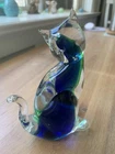 Vintage Murano Venezia Hand Blown Art Glass Cat Figurine - 5" - Cobalt Blue