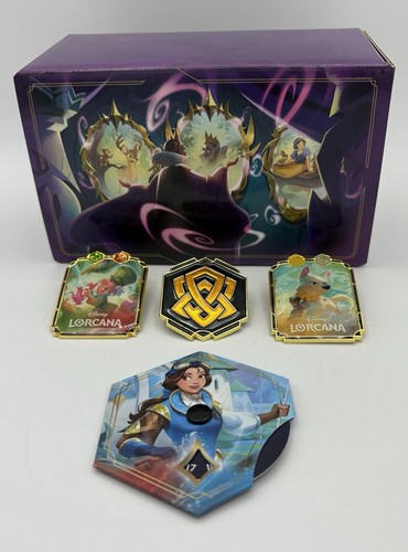 Disney Lorcana Archazia’s Island League Pins, Deck Box, Lore Counter - Bolt