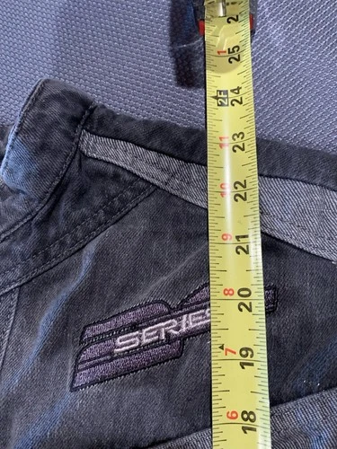 BoohooMAN Men's Y2K Boxy Denim Moto Appliqué Biker Jacket Size S NWT image 4