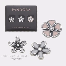 Authentic Pandora Silver Poetic Blooms CZ & Enamel Petite Charm Set 792079CZ