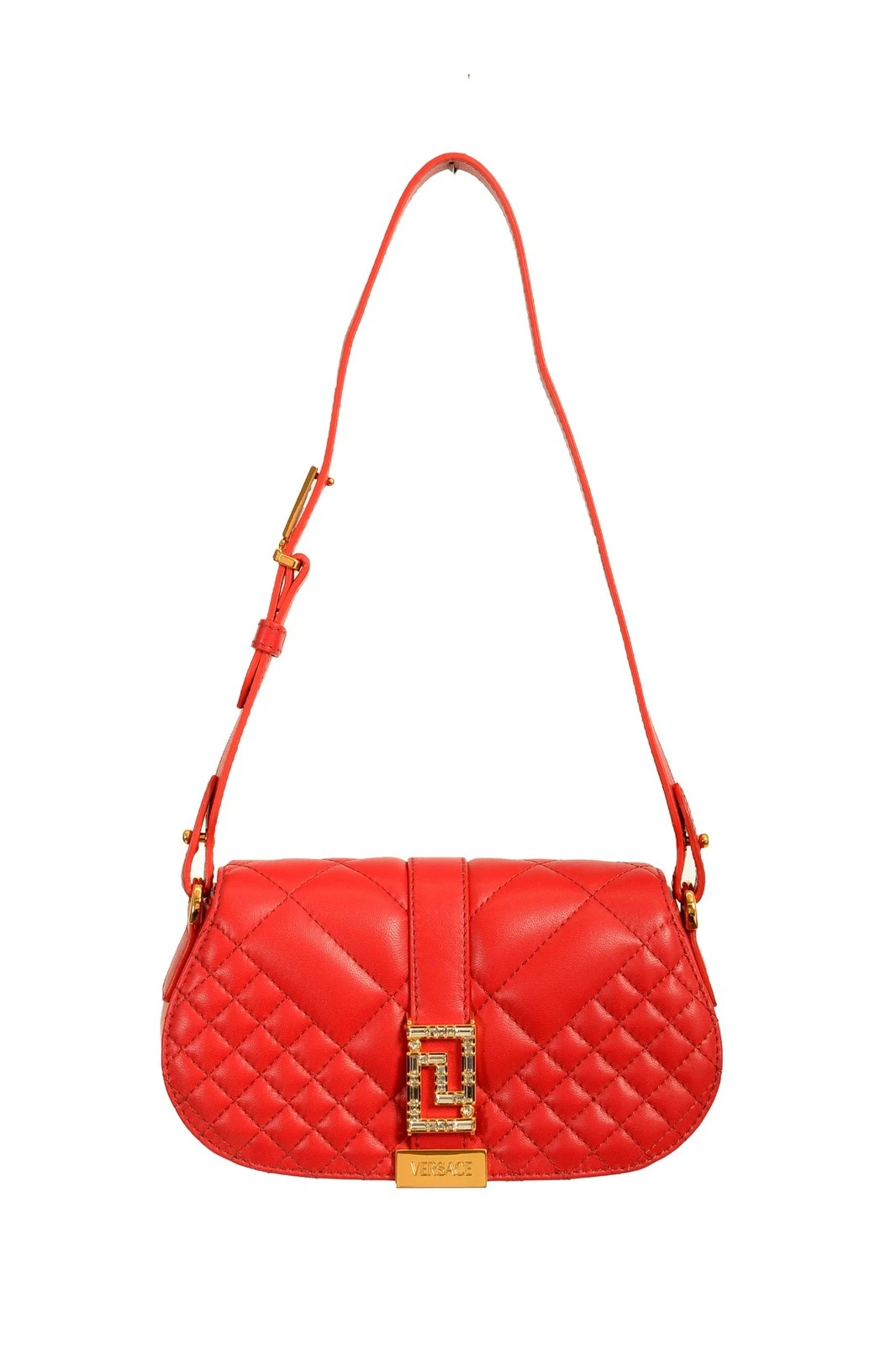 Versace — Versace Women's Red Quilted Leather Mini Greca Goddess Handbag Shoulder Bag