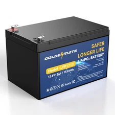 GOLDENMATE 12V 12Ah LiFePO4 Lithium Battery, 5000+ Deep Cycles Rechargeable B...