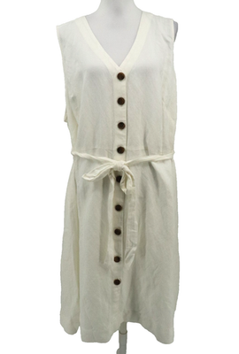 linen blend midi shirt dress Donna Karan Women's Linen-Blend Floral Midi Shirt Dress in Lawn Multi Green, Size 8